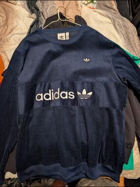 adidas Men’s Navy Corduroy Trefoil Crewneck Sweatshirt